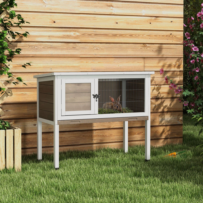 Pawhut Wooden Rabbit Hutch Bunny Small Animal House With Openable Asphalt Roof, Slide-out Tray, Indoor/outdoor, Brown