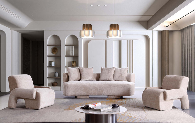 Verandah Mid-Century Modern 3-Piece Sofa Set in Beige 