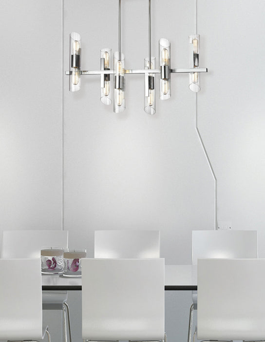 Dainolite Samantha 12 Light Horizontal Chandelier Polished Chrome Clear Fluted Glass Lamp