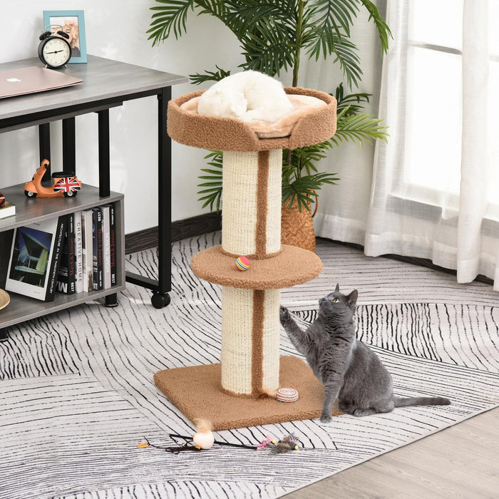 Pawhut 36"h Large Cat Scratching Post For Indoor Cats, Bold Cat Tree Multi-level Kitty Tower With Sisal Mat Scratch Rope, Pet Bed, Removable Cushion, Perch, Brown