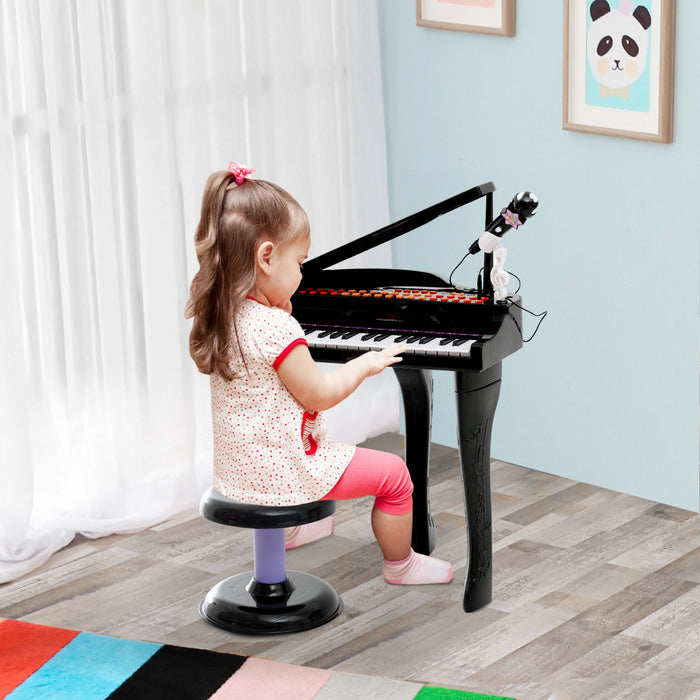 Qaba Mini Electronic Musical Piano 37 Key Keyboard Multifunction Kids Toy With Microphone Stool, Bla