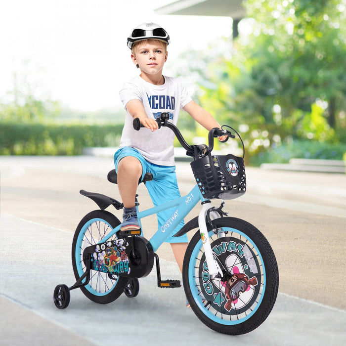 Costway 18" Kid's Bike For 4-8 With Height-adjustable Handlebar & Saddle Handbrake Blue