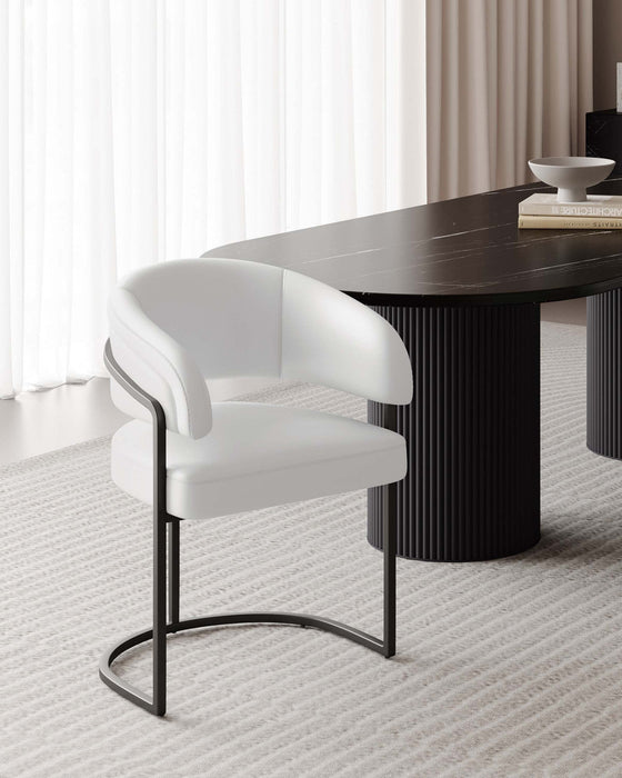 Augusta Modern Metal Vegan Leather Dining Chair in White 