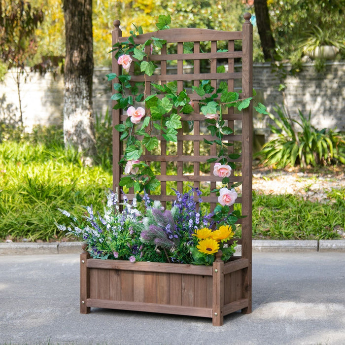Outsunny Raised Garden Bed With Trellis For Climbing Vines, Wood Garden Planter Box, Free Standing F