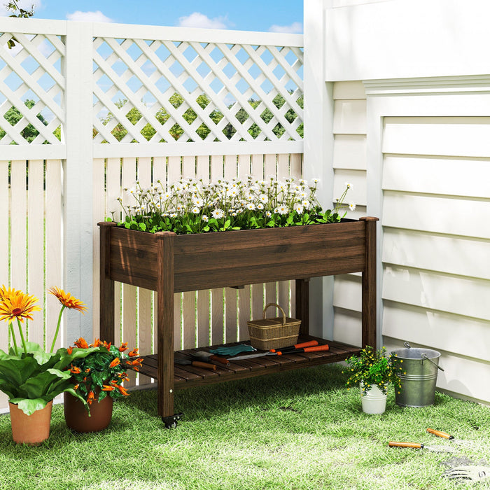 Outsunny Raised Garden Bed, Elevated Wooden Planter Box, Carbonized