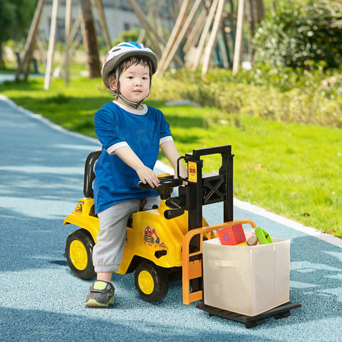 Aosom Kids Ride On Forklift With Fork And Tray, Kids Ride On Tractor With Under Seat Storage, No Pow