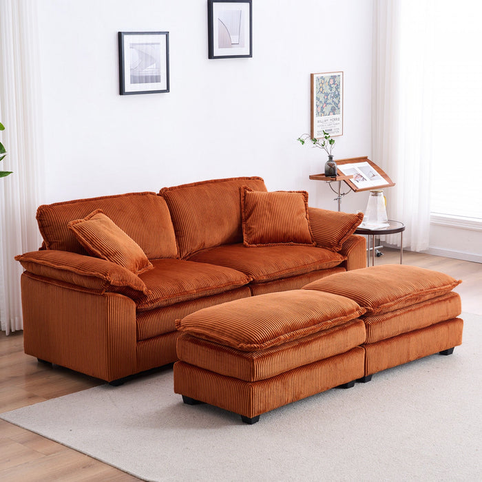 Liam 84.6\" Comfortable Cloud Modular Sofa with Corduroy Upholstered,Orange  