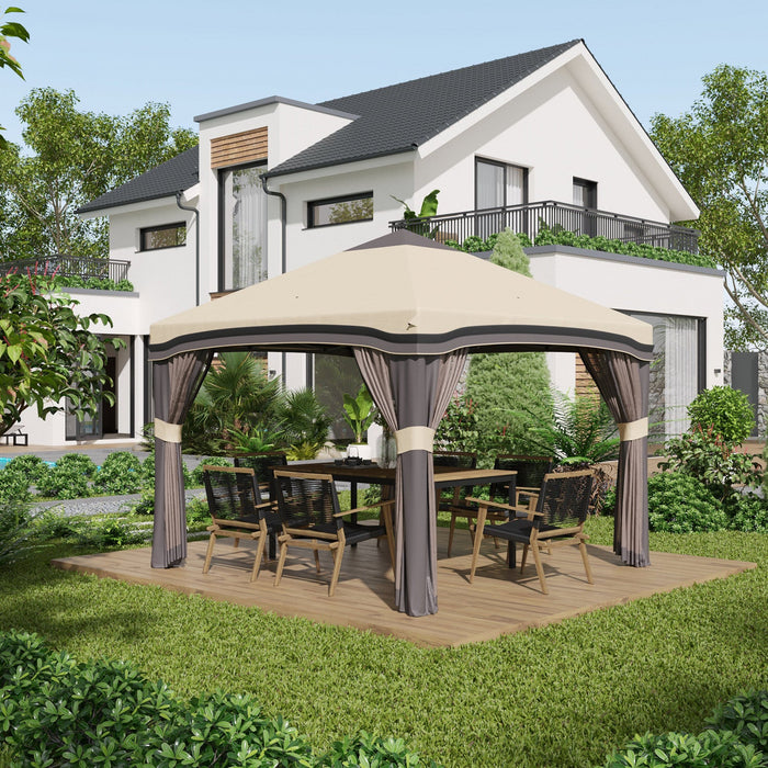 Outsunny 10' X 10' Pop Up Canopy Foldable Party Tent With Nettings, Beige