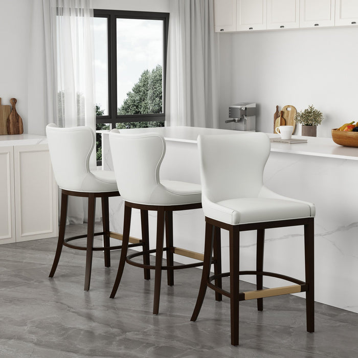 Blair Modern Wood Upholstered Barstool in White - Set of 3 Bar Stool 