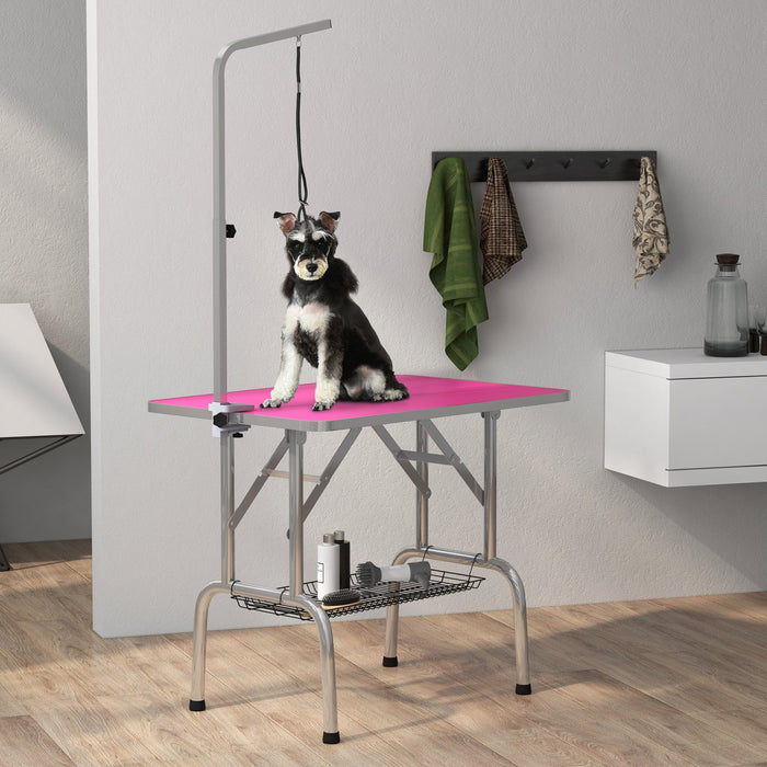 Pawhut Dog Grooming Table With Adjustable Grooming Arm, Pet Grooming Table For Dogs With Storage She