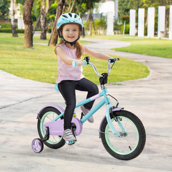 Costway 14" Kids Bike With Adjustable Saddle Handlebar Removable Training Wheels Handbrake Blue