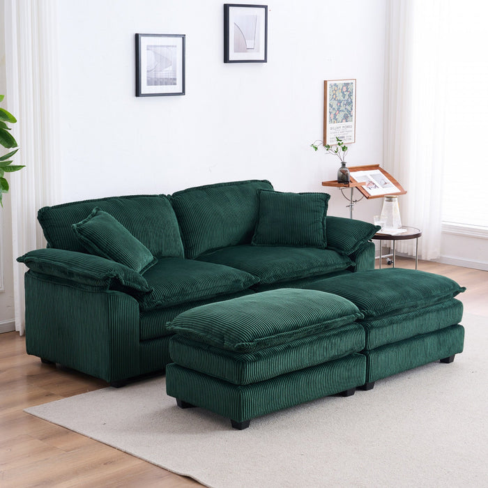 Liam 84.6\" Comfortable Cloud Modular Sofa with Corduroy Upholstered,Green  