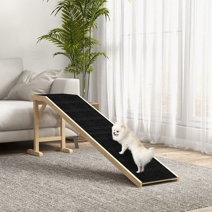 Pawhut Pet Ramp Bed Steps For Dogs Cats Non-slip Carpet Top Platform Pine Wood 74\"l X 16\"w X 25\"h Na