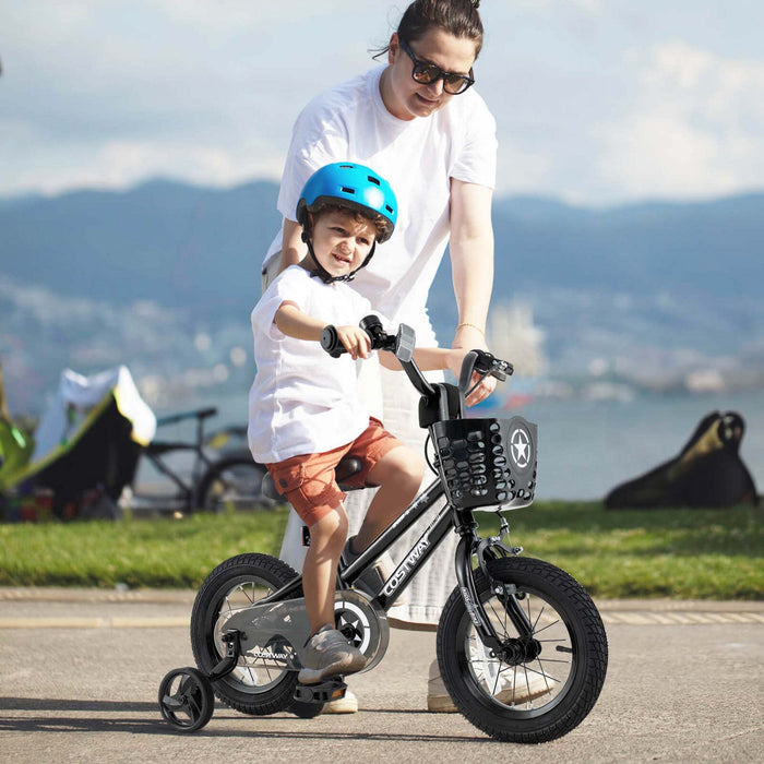 Costway 12" Kid's Bike With Training Wheels Adjustable Handlebar & Seat Handbrake Black