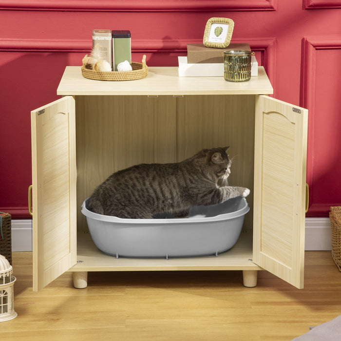 Pawhut Cat Litter Box Enclosure With Soft Cushion, Indoor Cat Washroom Storage Bench End Table With 