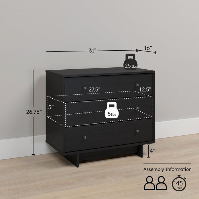 Prepac Finnley 3-Drawer Nightstand - Black Oak