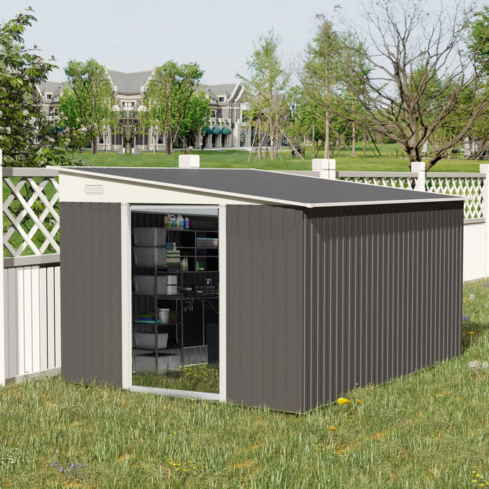 Outsunny 11.3' X 9.2' Steel Garden Storage Shed, Outdoor Metal Tool House With Double Sliding Doors 