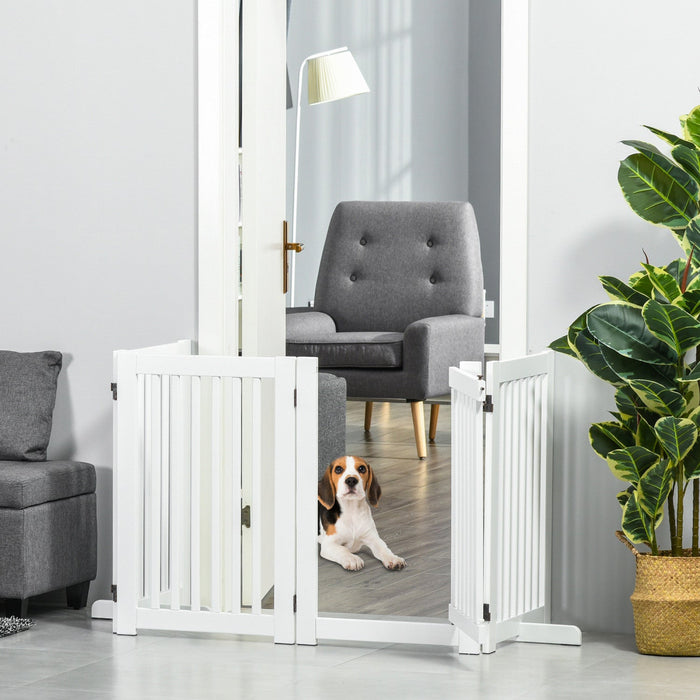 Pawhut Free Standing Wooden Pet Gate Indoor Dog Barrier Foldable Step Over Doorway Fence Safety Gate