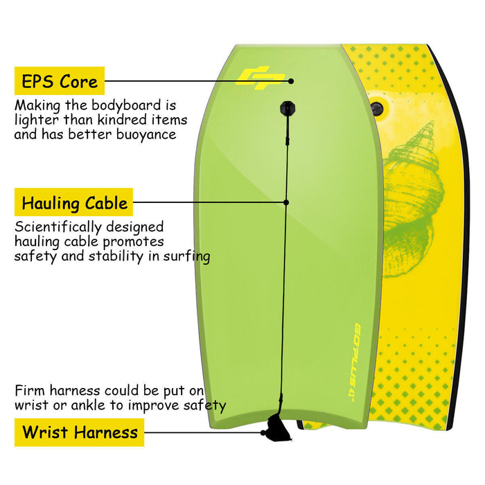 Goplus 42" Super Bodyboard Surfing W/ Leash Ixpe Deck Eps Core Boarding