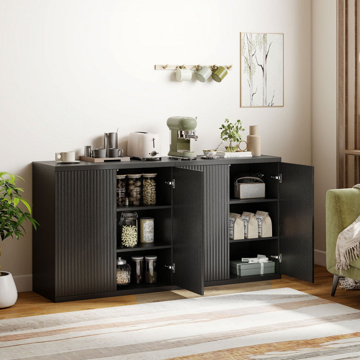 HOMCOM Sideboard Cabinet Set of 2, Fluted Kitchen Cabinet, Black Grey