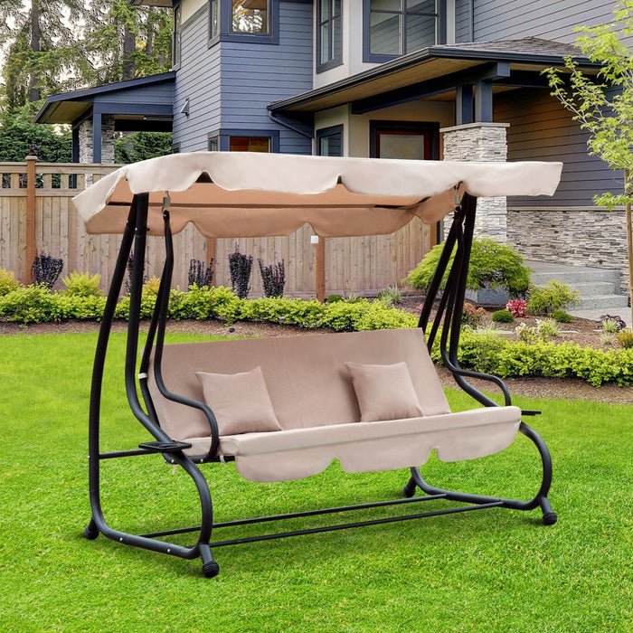 Outsunny 3-seat Outdoor Patio Swing Chair, Converting Flat Bed, Canopy Swing With Adjustable Shade, 