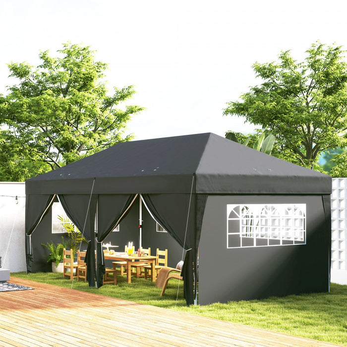 Outsunny 10'x20' Pop Up Tent Outdoor Easy Folding Gazebo Party Tent Black