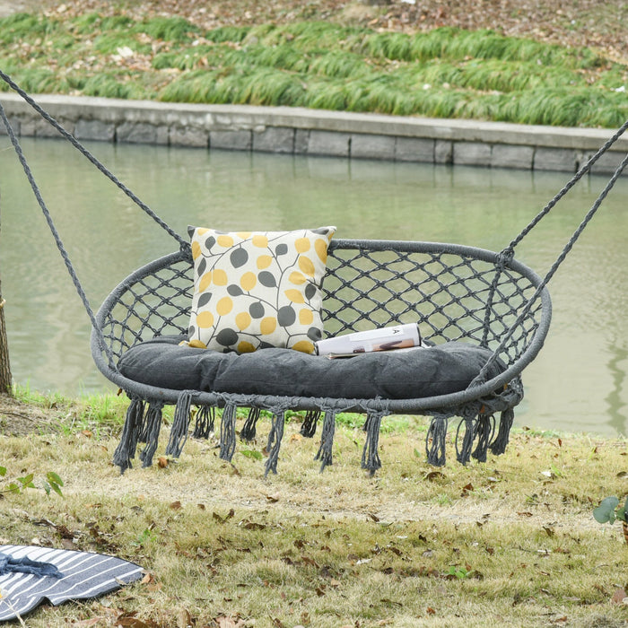 Outsunny Patio Hammock Chair 2 Seat, Hanging Rope Hammock Swing With Metal Frame And Cushion, Large 
