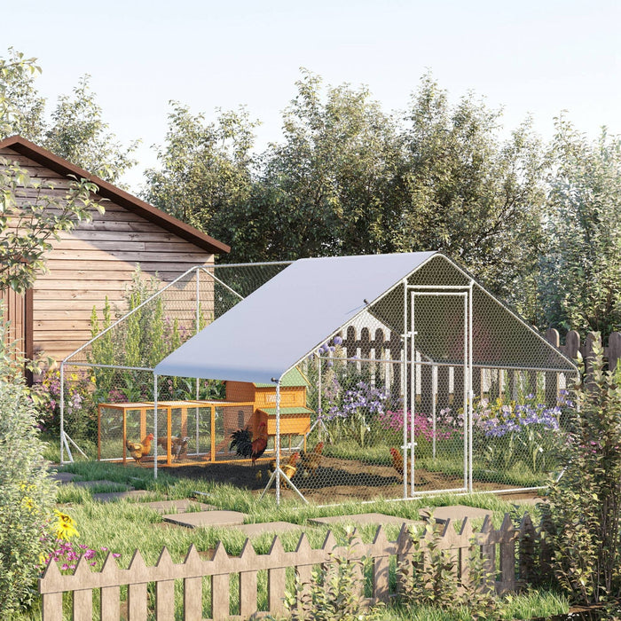Pawhut Metal Chicken Coop, Walk-in Large Chicken Run, Poultry Cage For Backyard Hen, Duck, Rabbit Wi
