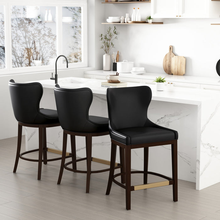 Blair Modern Wood Upholstered Counter Stool in Black - Set of 3 Bar Stool 
