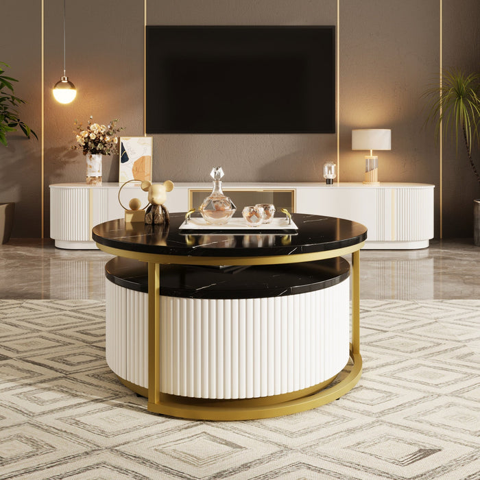 Sophia 27.6\" Modern Nesting Coffee Table With Storage Drawer - Black 