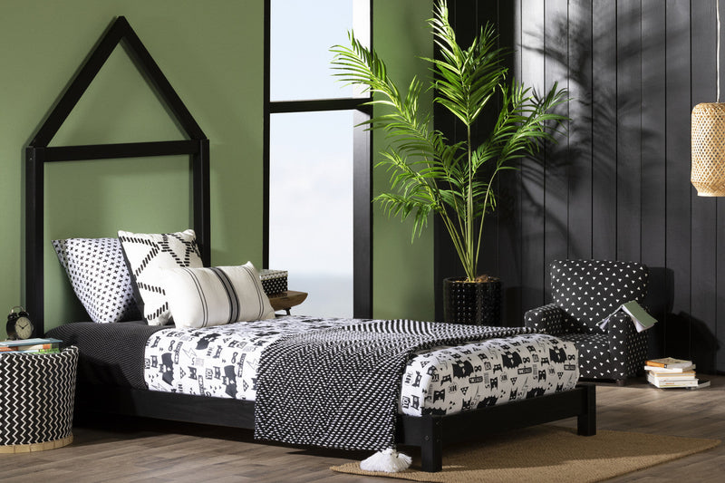 Sweedi Twin Bed With House Frame Headboard - Matte Black 