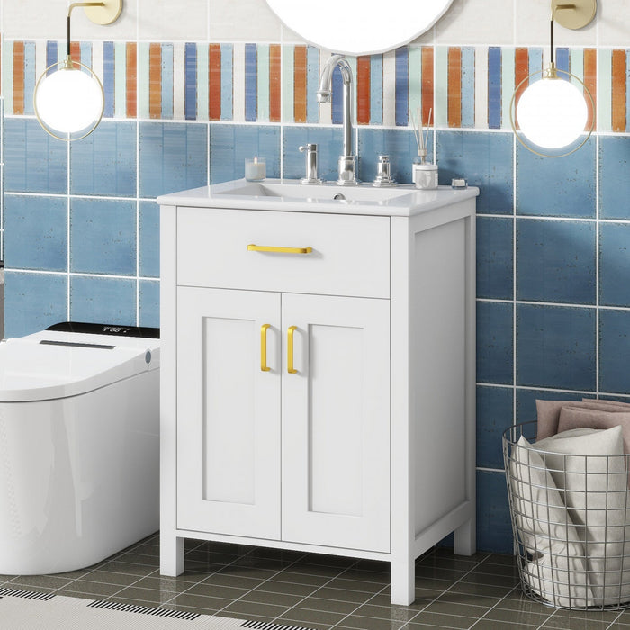 Olivia 24\" Space-saving Storage Bathroom Vanity Combo With Solid Wood Frame - White 