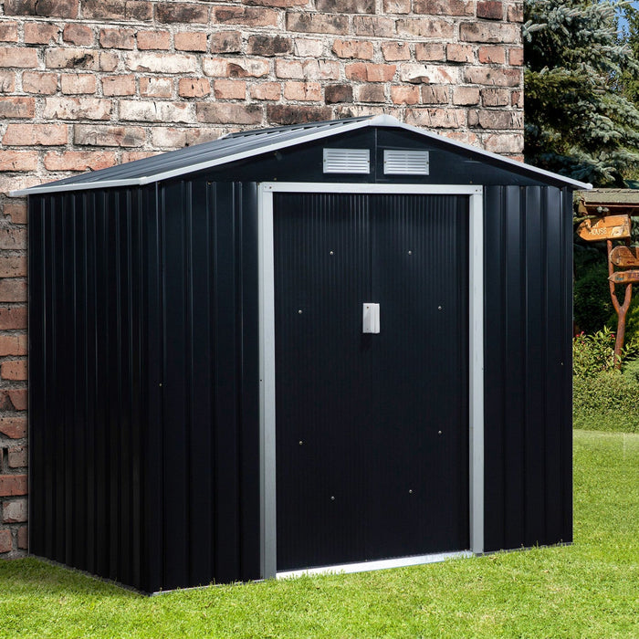 Outsunny 7' X 4' X 6' Garden Storage Shed Outdoor Patio Yard Metal Tool Storage House W/ Steel Floor