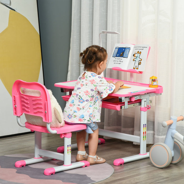 Qaba Kids Desk And Chair Set Height Adjustable Student Writing Desk Children School Study Table With