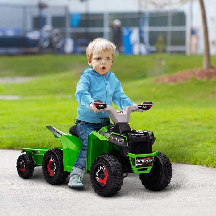 Aosom 6v Kids Atv Quad, Battery Powered Ride-On Electric Vehicle For Kids With Back Trailer, Wear-re