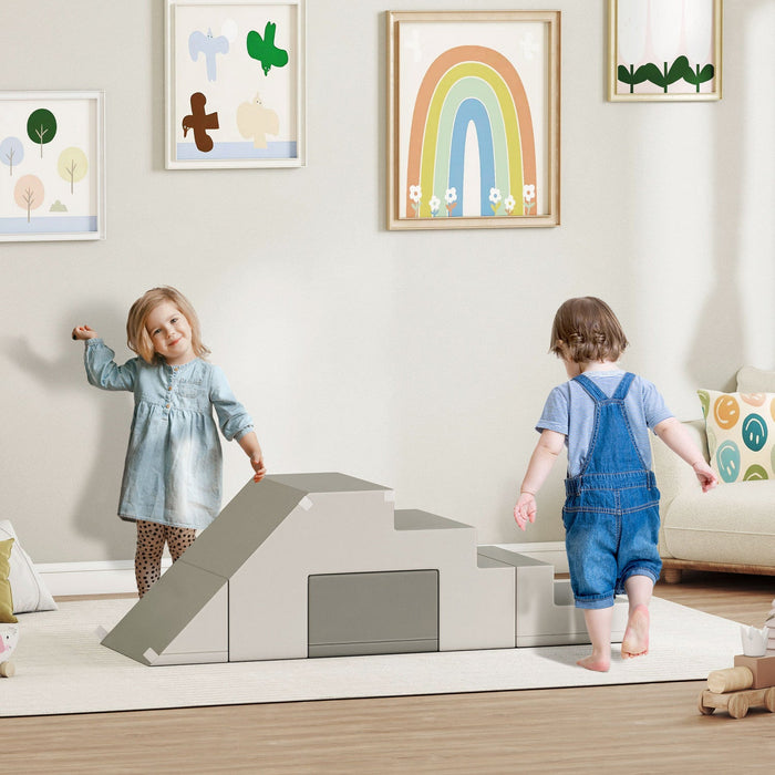 Qaba Kids Crawl And Climb Foam Play Set Toddler Nugget 2-piece Interactive Set For Climbing, Crawling, Sliding Play Zone For Baby Preschooler 1-3 Years, Light Grey