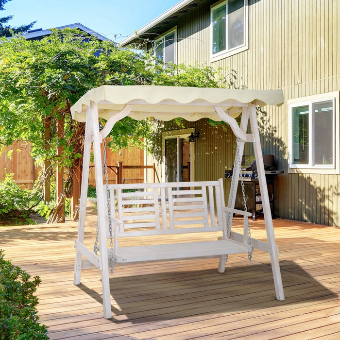 Outsunny 2 Seater Patio Swing With Stand, Canopy And Cushion, Outdoor Swing Chair Wooden Swinging Be