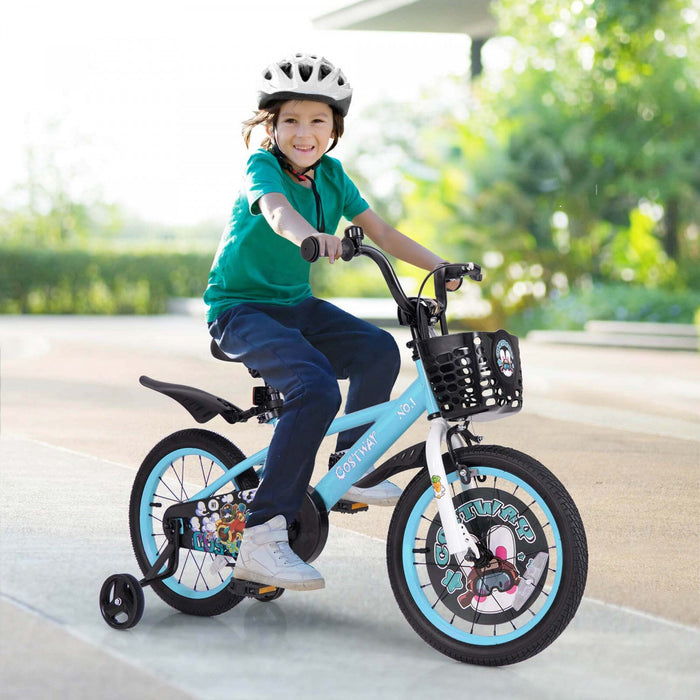 16" Kid's Bike For 4-7 With Height-adjustable Handlebar & Saddle Handbrake Blue
