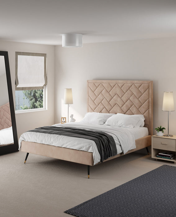 Crosby Modern Upholstered Velvet Queen Bed in Nude 