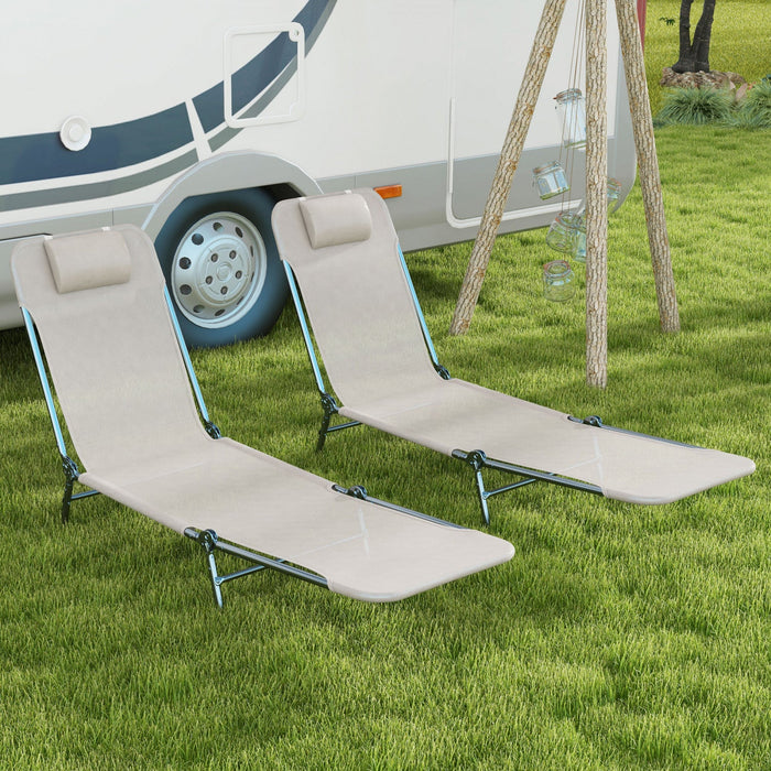 Outsunny 2-piece Folding Chaise Lounge, Reclining Sun Tanning Chairs, Cream