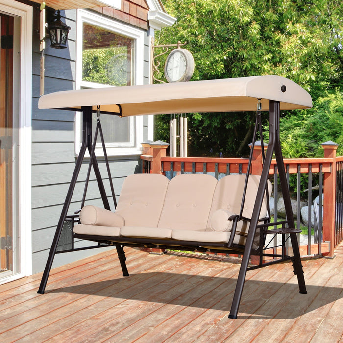 Outsunny 3 Seater Porch Swing Heavy Duty Outdoor Swing Chair Outdoor Lounge Hammock Cushioned Seat W
