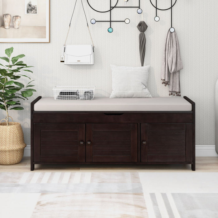 Olivia Pine Wood Storage Bench With 3-door Shoe Cabinet With Hidden Compartment - Espresso 
