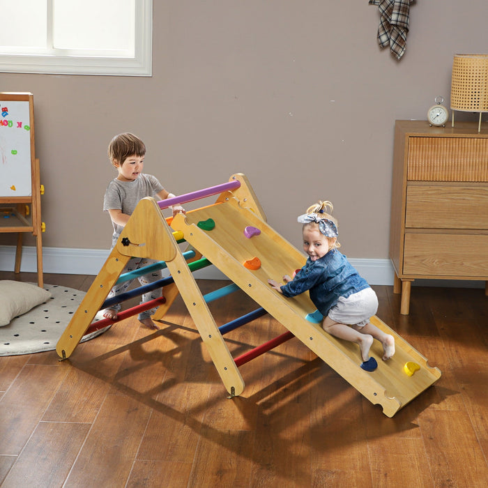 Qaba Pikler Triangle Set, Climbing Toys For Toddlers With Ramp, 3 In 1 Climbing Toys Indoor Baby Jun
