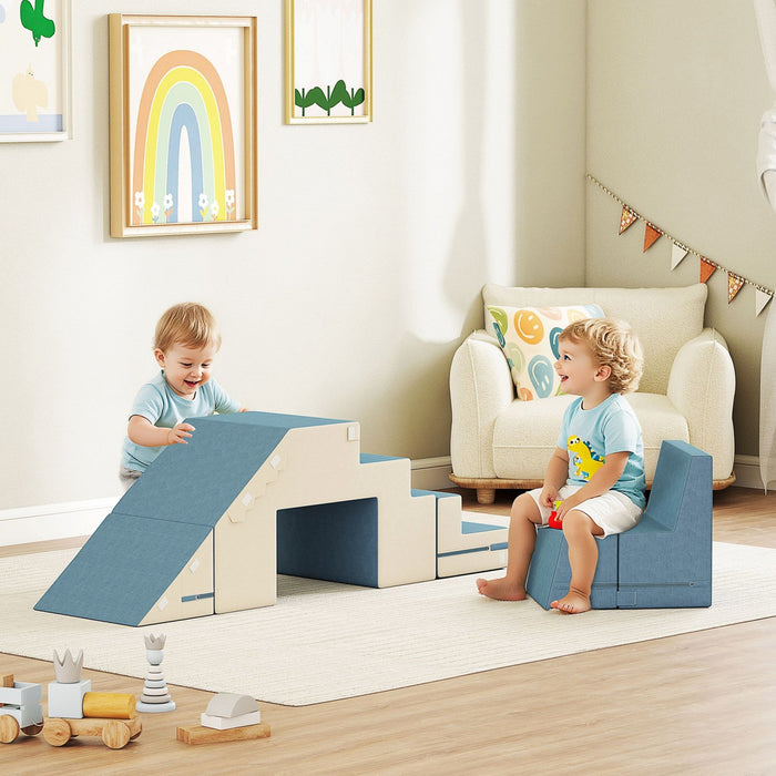 Qaba Climbing Foam Blocks For Toddlers, 2-piece Soft Play Foam Climbing Toys With Detachable Cover, Indoor Climb And Crawl Activity Playset, Blue