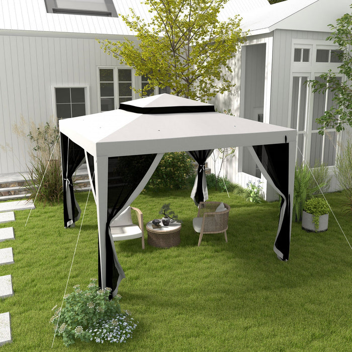Outsunny 10' X 10' Canopy Tent, Party Tent With Mesh Netting And Double Tier Roof For Backyard, Gard