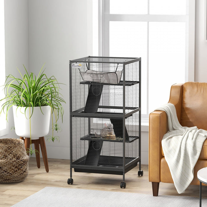 Pawhut 4-tier Rolling Small Animal Cage, Deluxe Guinea Pig Cage, Ferret Cage For Mink Chinchilla Kit