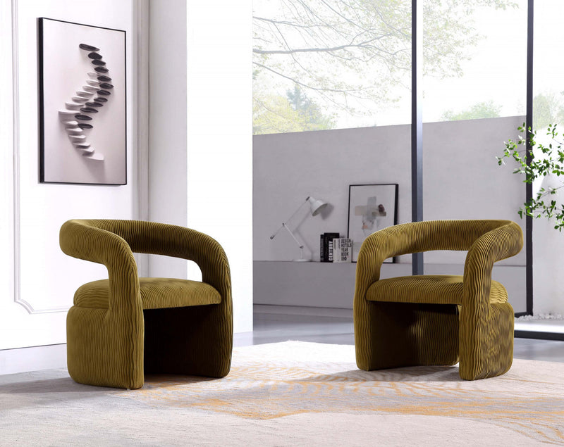 Corvette Mid-Century Modern Velvet Lounge Chair in Olive Green - Set of 2 