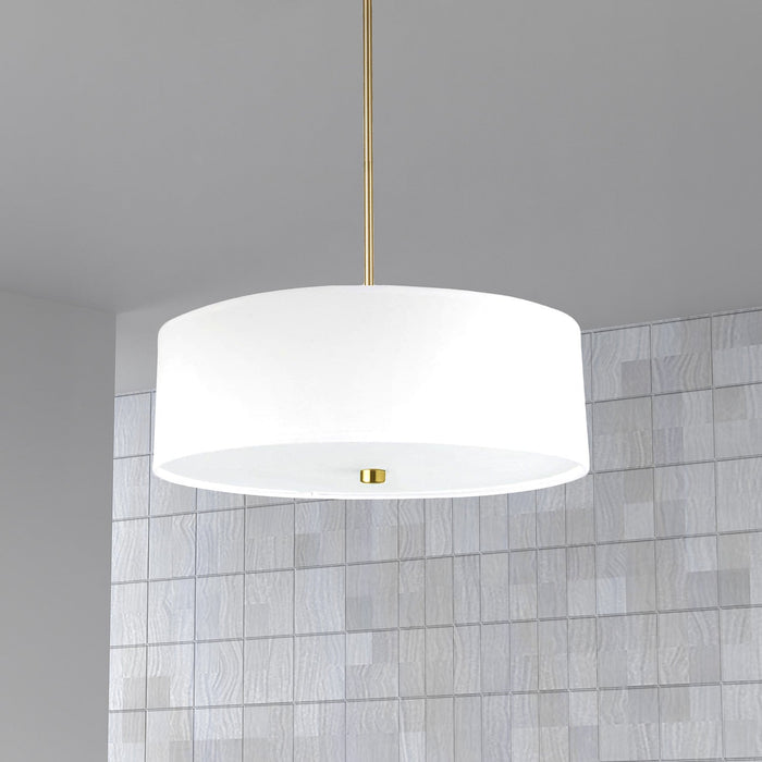Dainolite Everly 4 Light Pendant Aged Brass Finish White Shade Lamp