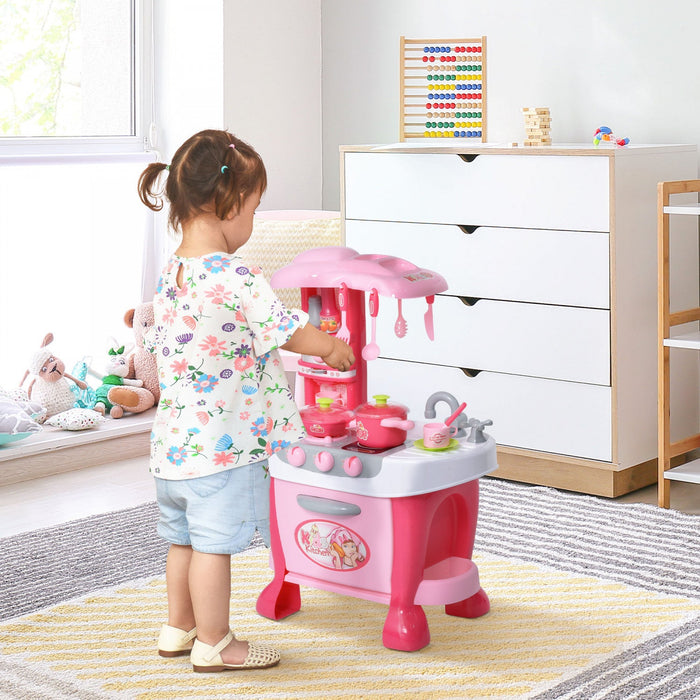 Qaba Kids Kitchen Set Kitchen Playset Pretend Toy Children Role Play Game Toy With Light & Sound Fun