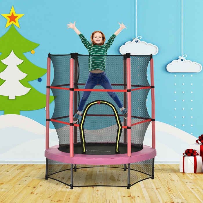 Outsunny 55" Kids Trampoline with Enclosure Net Steel Frame Indoor Round Bouncer Rebounder Age 3 to 6 Years Old, Pink